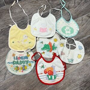 Lot Of 7 Vtg Baby Bibs 90s Terry Cloth Playskool Animals Bear Alligator Hippo